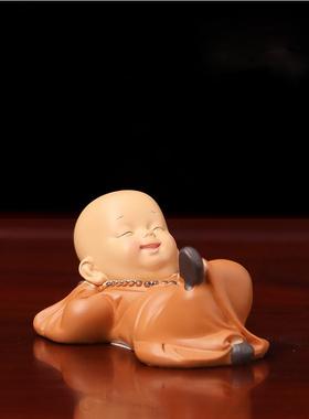 中式禅意小和尚茶桌摆件茶宠配件装饰品茶台茶几办公室桌面小摆设