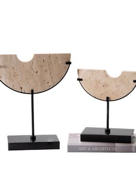 新中房式大PZ1052U型几何洞石理房石平安扣摆件样板玄关书软装电