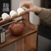 Walnut tea set storage cabinet tea room storage rack tea cup drain dustproof household sliding glass cover solid wood cabinet