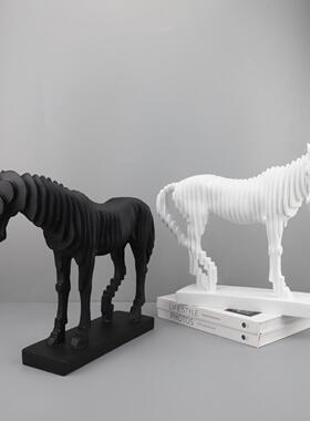 欧式工艺品抽0982黑象白马摆件客厅玄样板办公室酒关间柜家居软装