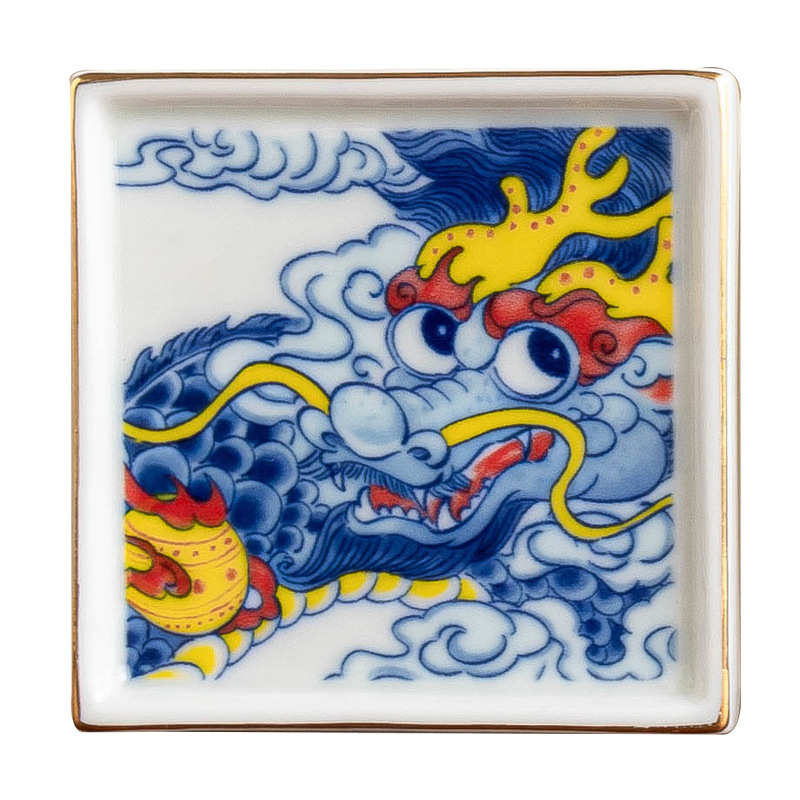 兴隆祥龙描金四方杯碟陶瓷盖置茶托家用功夫茶具盖子托杯垫隔热垫 - 图3