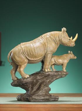 黄铜母子犀牛摆件现代创意摆设家居客厅电视柜装饰品乔迁新居礼品