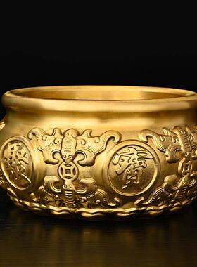 纯黄铜实心聚宝盆缸铜米缸中式摆件客厅家居店铺聚财小铜盆存钱罐