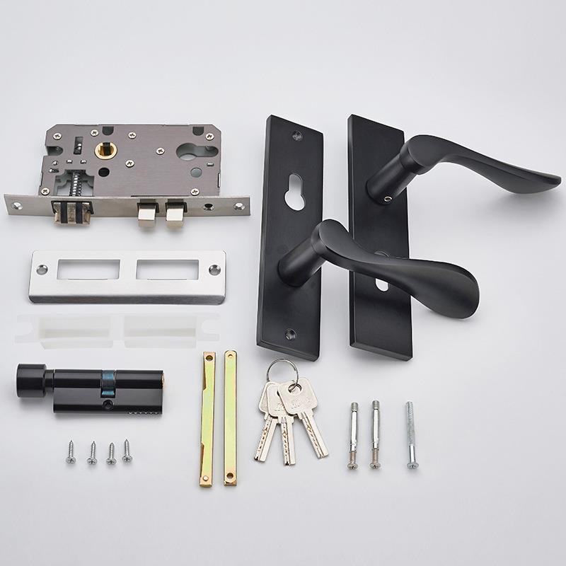 黑色实心太空铝门锁欧约式芯简卧室室内A303-T24房防盗锁执手锁木 - 图0