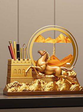 马到成功创意解压笔筒流沙画 画摆件客厅轻奢高档办公室装饰品礼