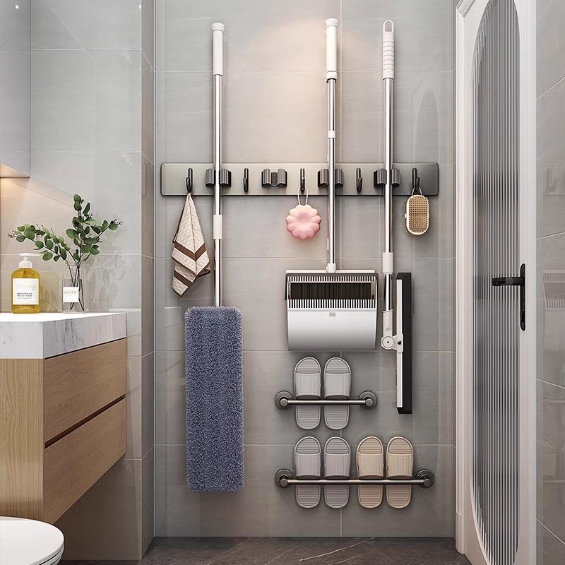 德国FZY卫生间拖把壁挂夹不锈钢挂钩免打孔多功能扫把抹布收纳架 - 图3