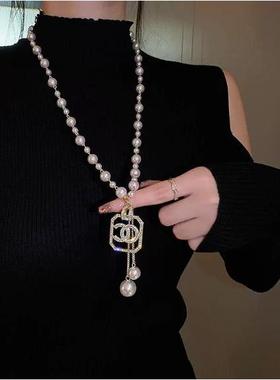 珍珠毛衣链加长款夸张小香风挂件配饰高级感法式赫本风项链装饰链