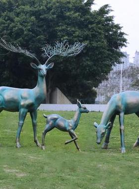 户外园林景观小品动物仿铜抽象梅花鹿玻璃钢雕塑房产楼盘装饰摆件