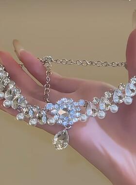 镶钻花朵水滴吊坠珠锁项链女小众时HN5447HN尚设计珍链百骨搭气质