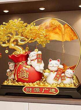 有艺术感的摆件新中式发财树招财猫摆件开业礼物客厅店铺前台装饰