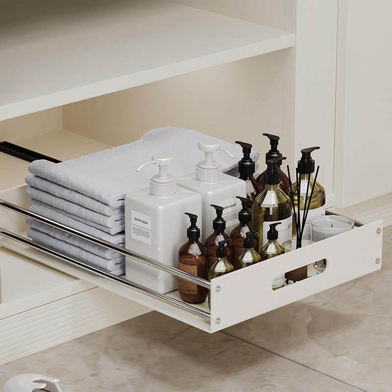 厨房拉篮pp轨道单层抽屉式碗碟收纳调味托盘白色抽拉加高橱柜置物,淘宝优惠券,粉丝福利购,淘宝优惠卷