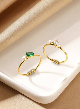 跨境欧美轻奢玫瑰花镶钻戒指混批珍珠戒指女树叶几何链条关节戒指