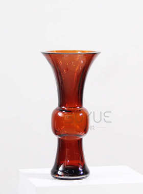 新中式简约焦糖色收腰敞口琉璃花瓶民宿会所客厅茶室样板间装饰品