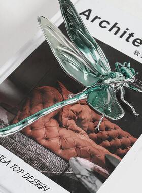 样板房轻奢金属昆虫蜻蜓动物摆件样板房客厅书房桌面书镇装饰品