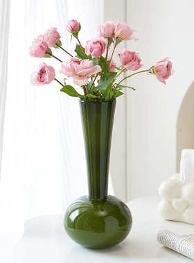 新中式侘寂风中古橄榄绿纯手工小众艺术高级花瓶冬青蝴蝶兰插花瓶