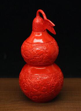 天然红朱砂八卦葫芦摆件心带叶实盖子家镇宅风室水用品办公EVD居