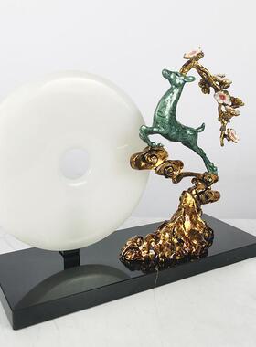 新中式玉石平安扣摆件客厅电视柜玄关书房装饰摆件招财鹿乔迁礼品