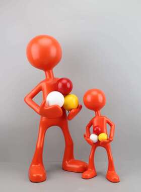 现代创意橙色托球人物摆件板房公室房办客厅样电视柜书家0686居装