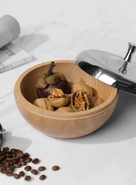 现代不锈钢红橡木储物罐糖果罐客厅桌面摆件置物盒坚果盘乔迁礼物