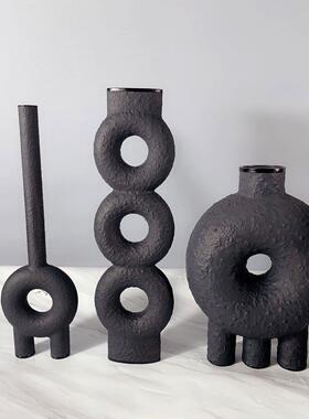 新款直销简约现代黑色树脂几何圆圈插花花器样板间客厅茶几电视柜