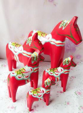 北欧原木彩绘 瑞典达拉木马木质创意招财红马家居装饰品客厅摆件