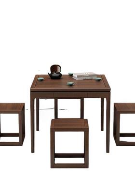 桌椅新式方中桌棋牌茶桌实家木四组合用餐桌方形实OHV木方形正八