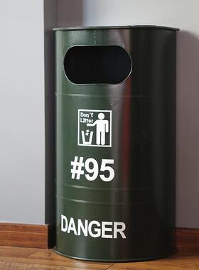 loft复古工业风创意铁艺油桶垃圾桶 网咖花店门口垃圾收纳摆件