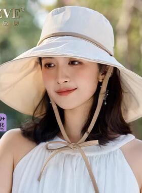 UPF50+防晒帽女2026新款大檐防紫外线遮阳帽可折叠遮脸系带渔夫帽