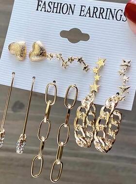 Fashion gold hoop earrings ladies pearl punk earrngs set耳饰