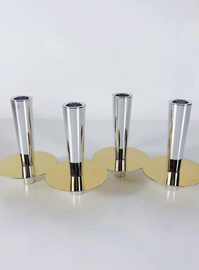 现代极简轻奢银色金属管状烛台创意摆件样板间客厅餐桌面艺术摆设