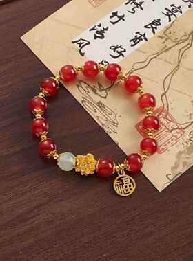 送妈妈手工莲花手链新款中式文艺百搭复古简约森系手串绿色
