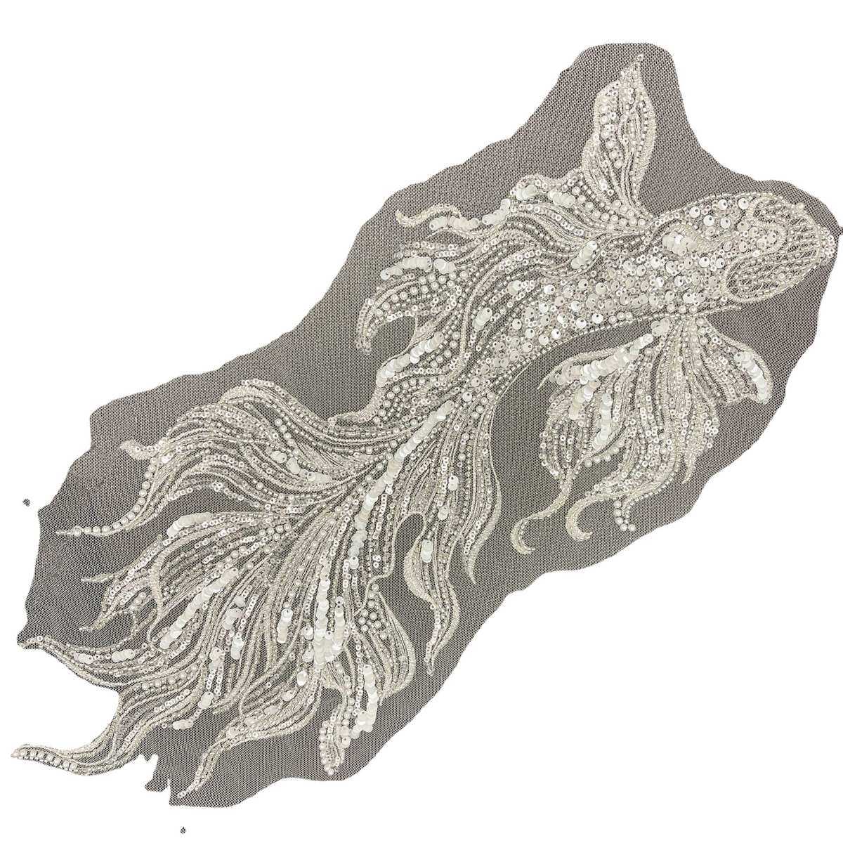 金鱼花朵刺绣亮片立体钉珠本白银色布贴婚纱礼服网纱舞台服装,淘宝优惠券,粉丝福利购,淘宝优惠卷