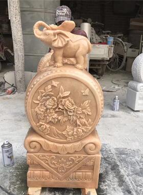 石雕门墩汉白小象鼓石门当石一对别墅庭院晚门口霞红貔玉貅摆GTS0