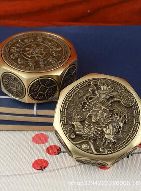 黄铜六面圆球型解压转转手把件时来运转招财进宝牛转乾坤黄铜摆件