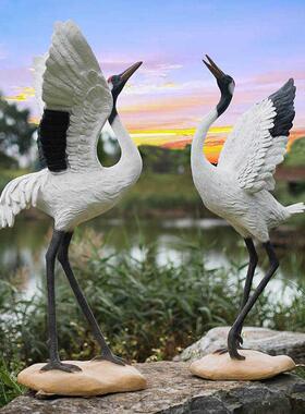 仙鹤摆件大型玻璃钢花园水池别墅小区装饰落地动物仿真丹顶鹤雕塑