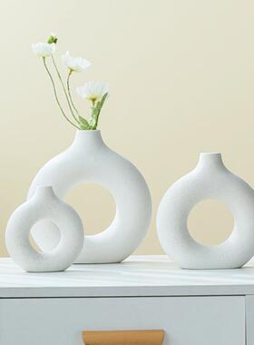 外贸陶瓷花瓶摆件客厅插花创意甜甜圈圆形花器现代简约干花装饰品