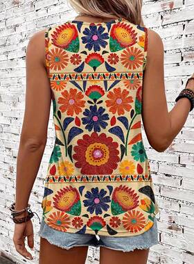 Plus Size Women's Shirt Fitted Woven Floral Pattern All