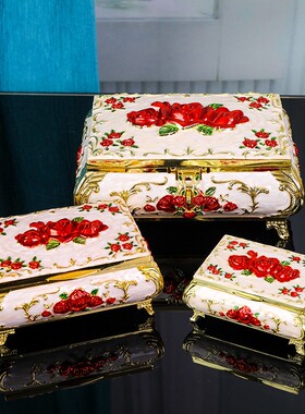 欧式金属高档立体玫瑰首饰珠宝饰品收纳盒装饰饰品盒摆件结婚礼品