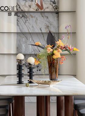 混搭风格样板间东南亚餐厅装饰餐桌复古蜡烛台摆件轻奢高级感软装