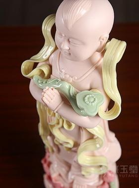 戴玉堂善财童子龙女金童玉女陶瓷观音菩萨像佛像家用客厅供奉摆件