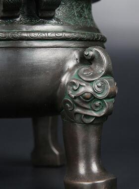 匠泽铜魂 铜香炉楚大鼎摆件 三足青铜鼎 鼎盛环香佛具 开 业摆设