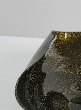 黑色鎏金手工玻璃果盘现代简约轻奢家居艺术设计装饰盘样板房摆件