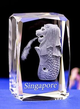 水晶摆件3D内雕工艺品建筑模型新加坡鱼尾狮摩天轮纪念礼品