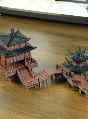 中式建筑亭台楼阁水榭凉亭古楼造景微景观假山水陆缸盆景装饰摆件