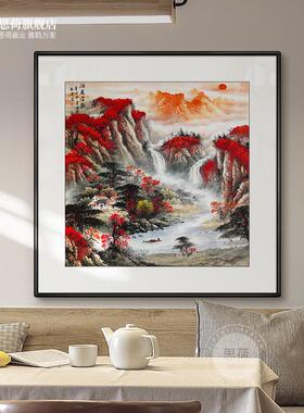 纯手绘斗方国画玄关挂画办公室山水画靠山招财壁画鸿运当头装饰画