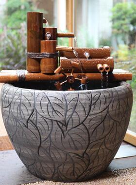 竹管水流装置鱼缸鱼盆石槽养鱼循环过滤器喷泉风水轮车加氧加湿装