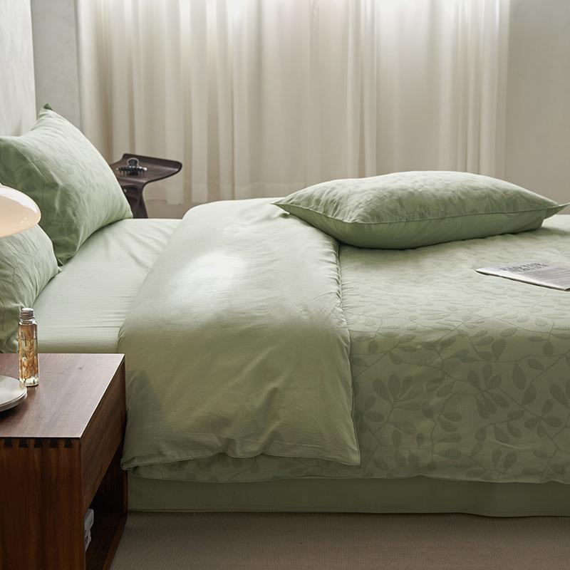 60-count three-layer yarn pure cotton yarn-dyed jacquard four-piece set of cotton sheets and quilt covers Nantong home textile bedding 4