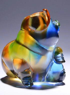 源盛集珍桌面汽车琉璃猪猪摆件水晶猪饰品招财吉祥物生肖生日礼物