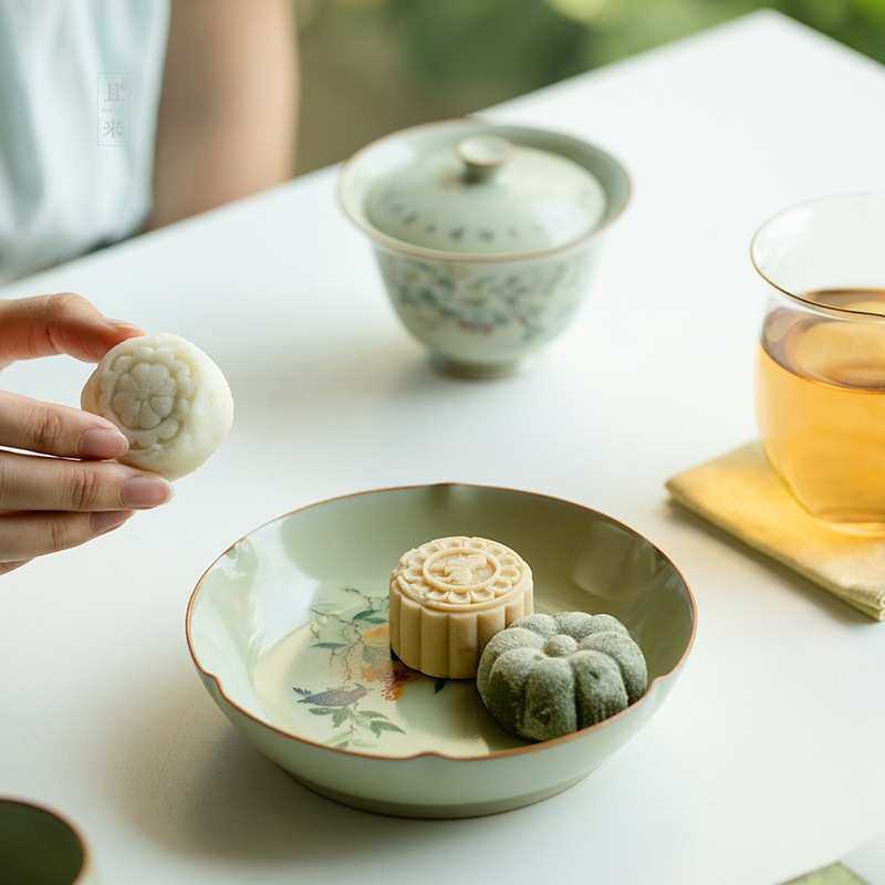 且来秘黄汝窑葵口壶承壶托碗托家用陶瓷点心碟功夫茶具果碟干泡盘,淘宝优惠券,粉丝福利购,淘宝优惠卷