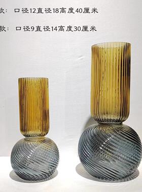 现代简约创意双色玻璃花瓶设计插花摆件样板房餐厅桌面软装饰品